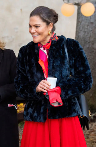Crown Princess Victoria of Sweden wearing Essentials Red gloves by Handsome Stockholm. 