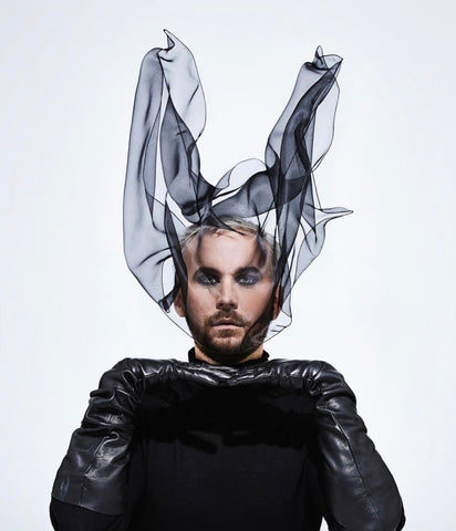 Fredrik Robertsson wearing Handsome Stockholm Essentials Extra Long Black leather gloves 