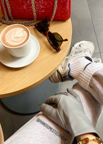 Tina Lundin wearing Washable Leather Grey by Handsome Stockholm