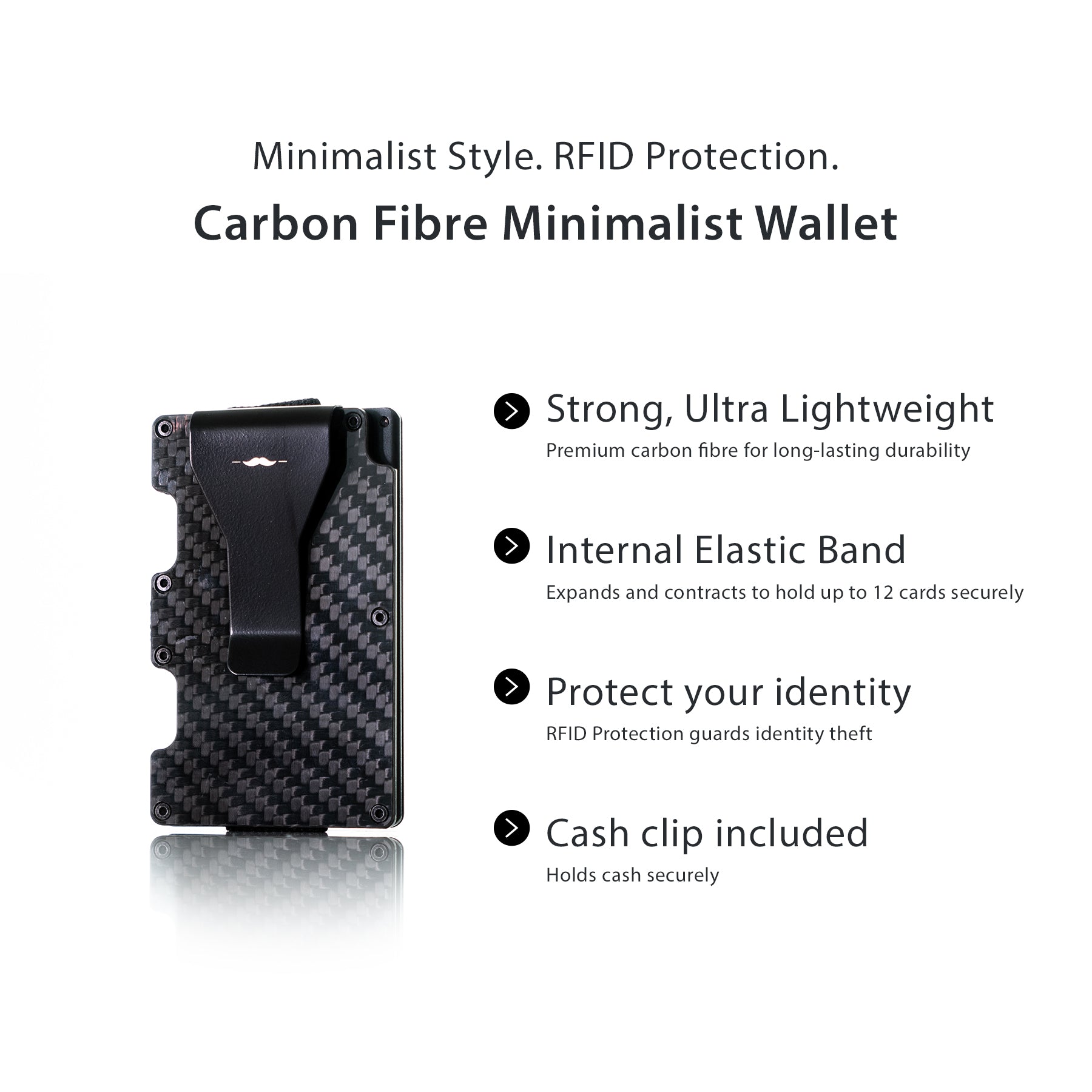 Carbon Fiber Ultra Light Expandable Money Clip RFID Blocking Wallet
